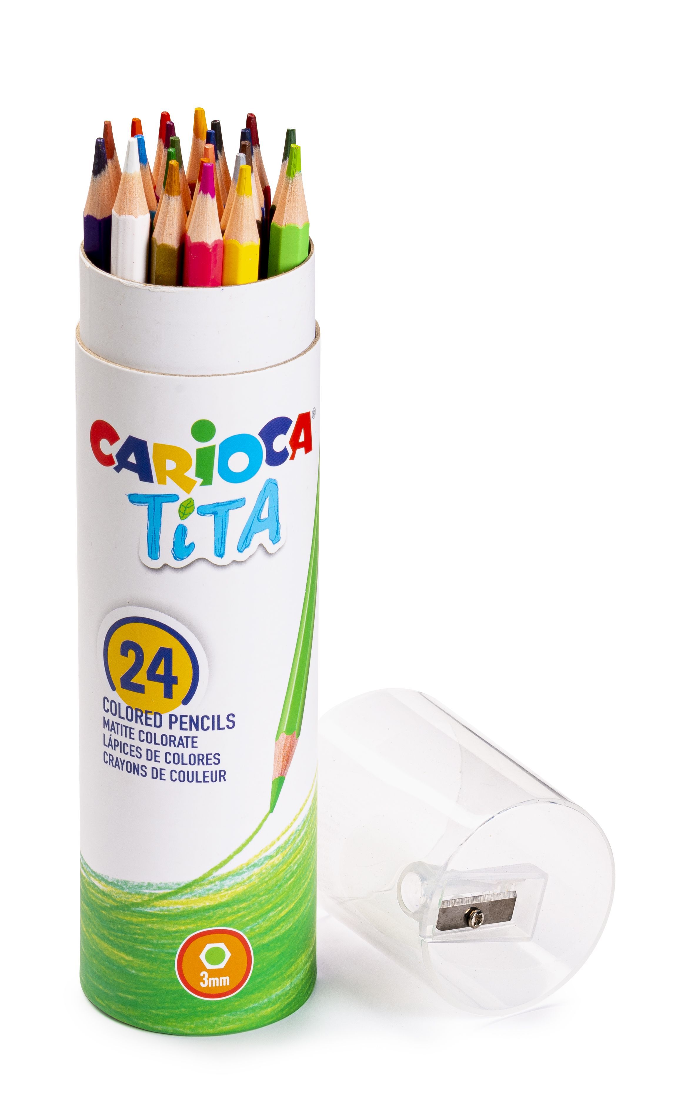 Colored pencils CARIOCA TITA + sharpener, in PaperTube, 24pcs